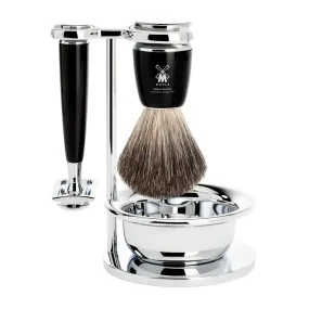 Muhle Rytmo 4-Piece Shaving Set with Safety Razor and Pure Badger Brush, Black