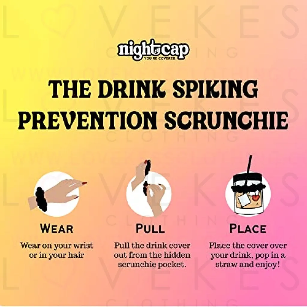 NightCap Drink Cover Scrunchie- The Drink Spiking Prevention Scrunchie As Seen on Shark Tank- Black