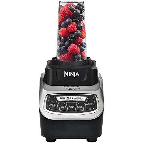 Ninja BL660C Professional Countertop Blender With 1100-Watt Base, 72 Oz Total Crushing Pitcher and (2) 16 Oz Cups For Frozen Drinks and Smoothies, Silver/Gray, 1100W, (Canadian Version)