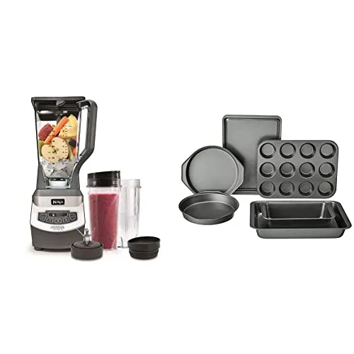 Ninja BL660C Professional Countertop Blender With 1100-Watt Base, 72 Oz Total Crushing Pitcher and (2) 16 Oz Cups For Frozen Drinks and Smoothies, Silver/Gray, 1100W, (Canadian Version)