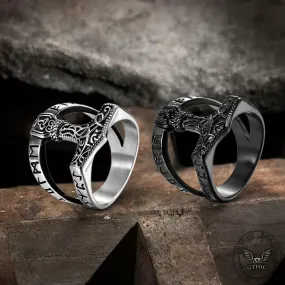 Norse Runes Thor’s Hammer Stainless Steel Ring