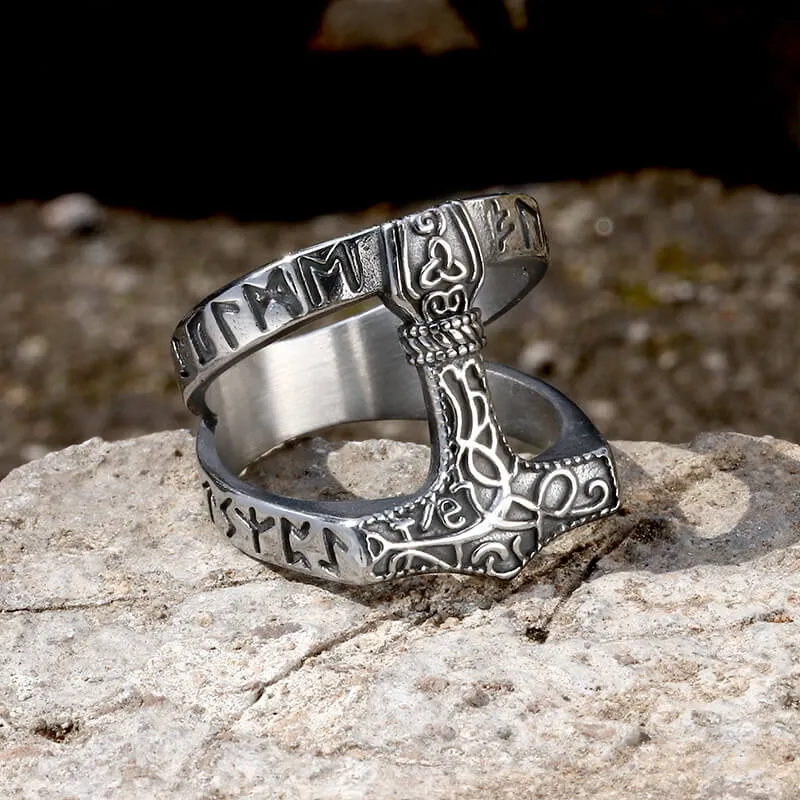 Norse Runes Thor’s Hammer Stainless Steel Ring