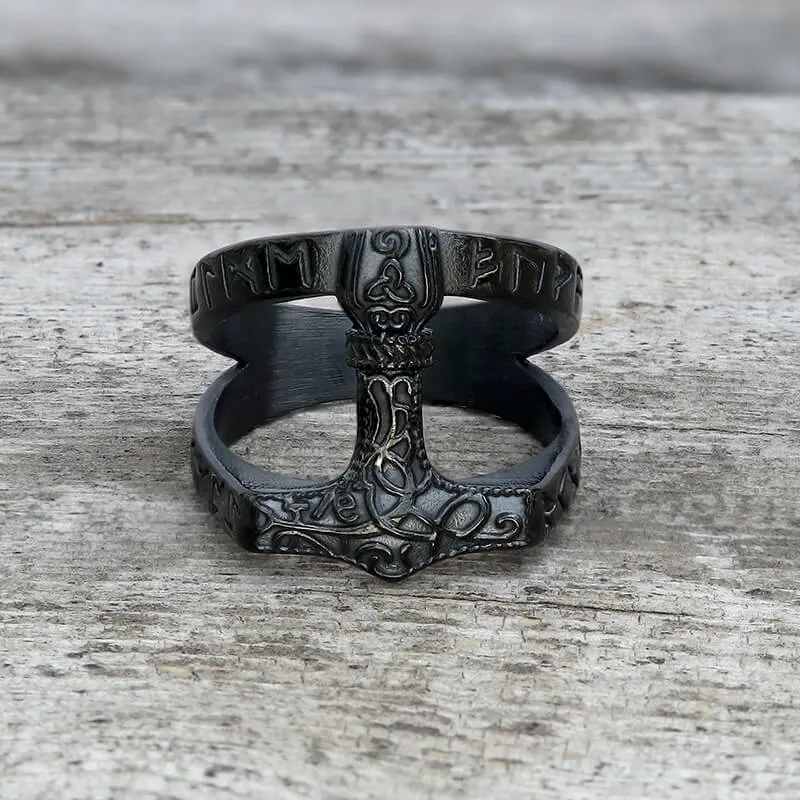 Norse Runes Thor’s Hammer Stainless Steel Ring