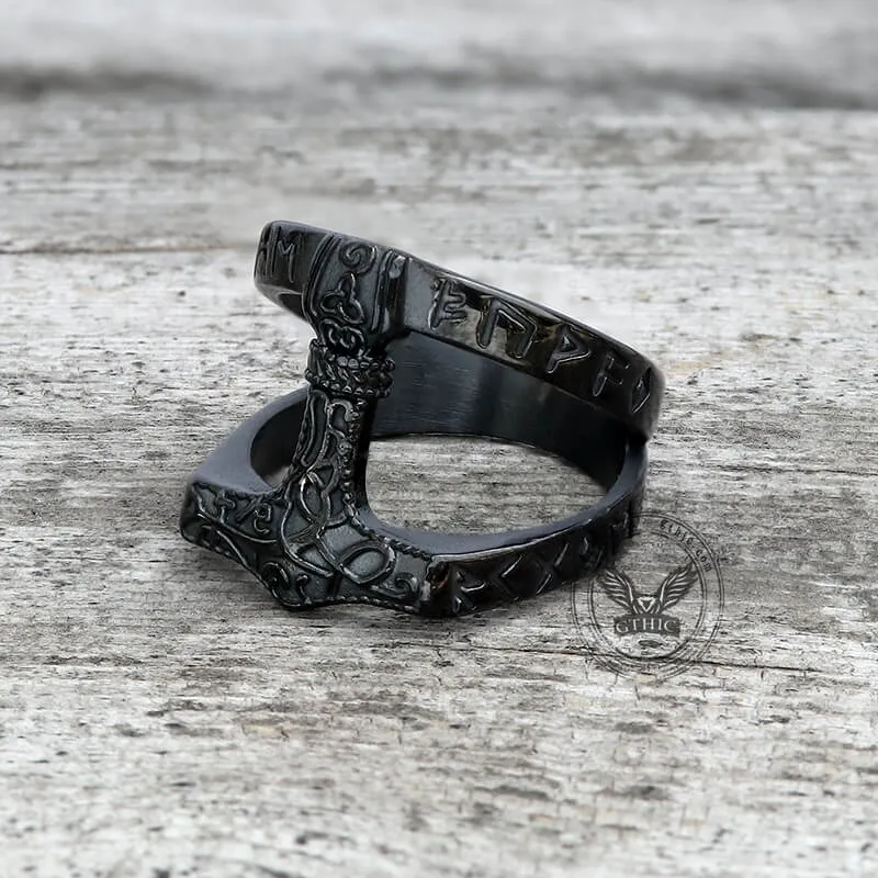 Norse Runes Thor’s Hammer Stainless Steel Ring