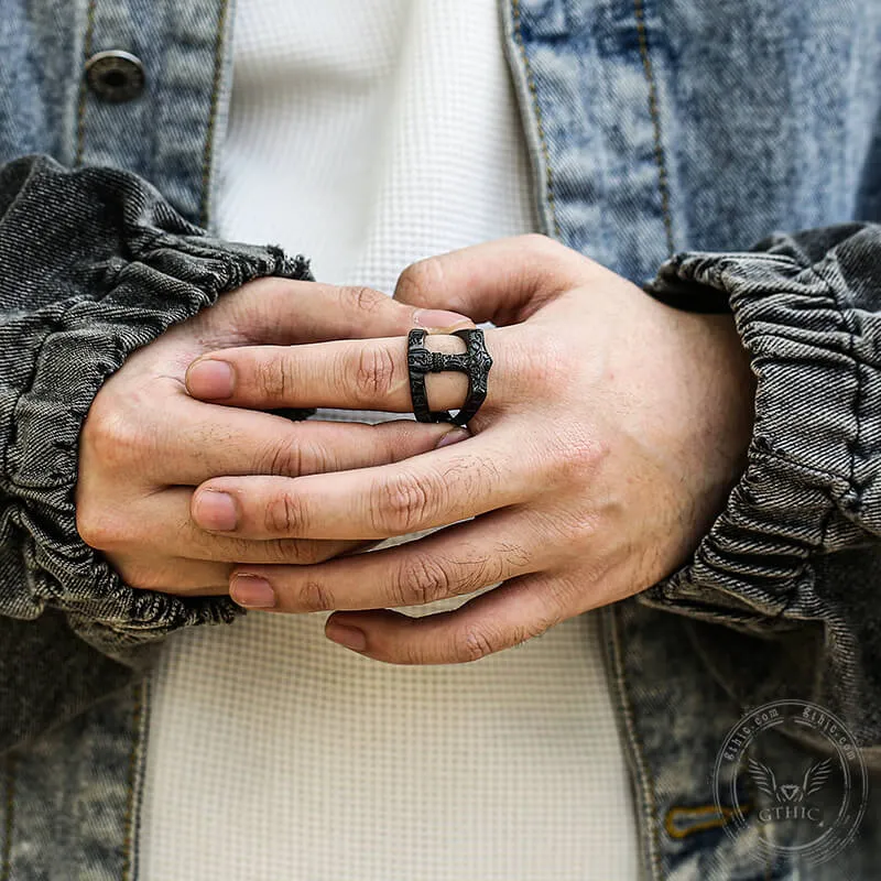 Norse Runes Thor’s Hammer Stainless Steel Ring