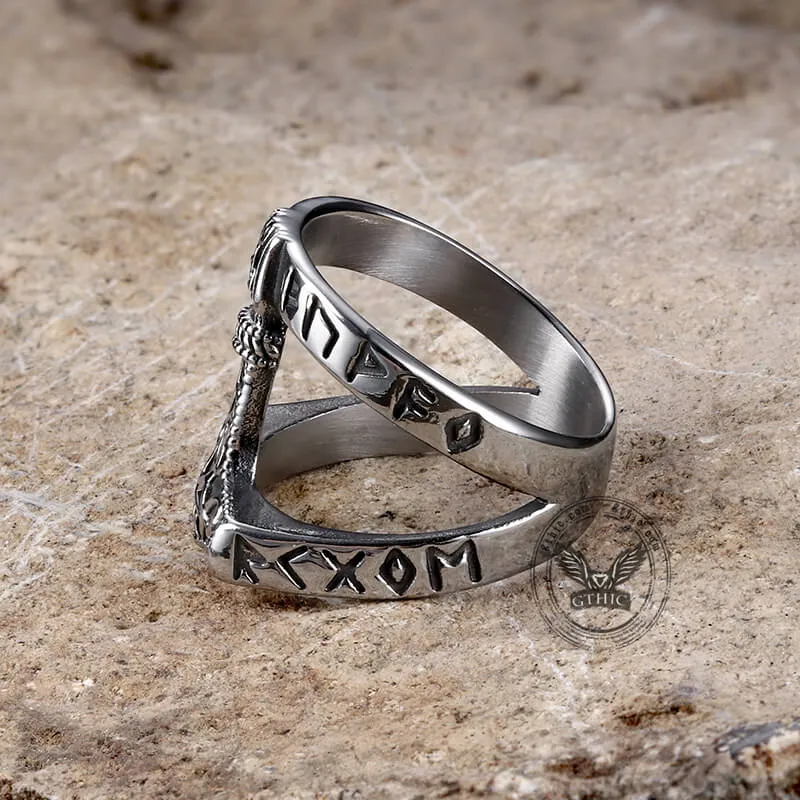 Norse Runes Thor’s Hammer Stainless Steel Ring