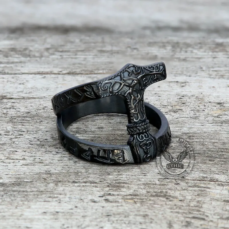 Norse Runes Thor’s Hammer Stainless Steel Ring