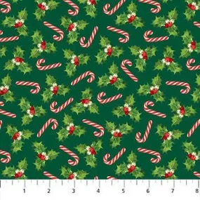 Northcott - Peppermint Candy - Holly Leaves Green