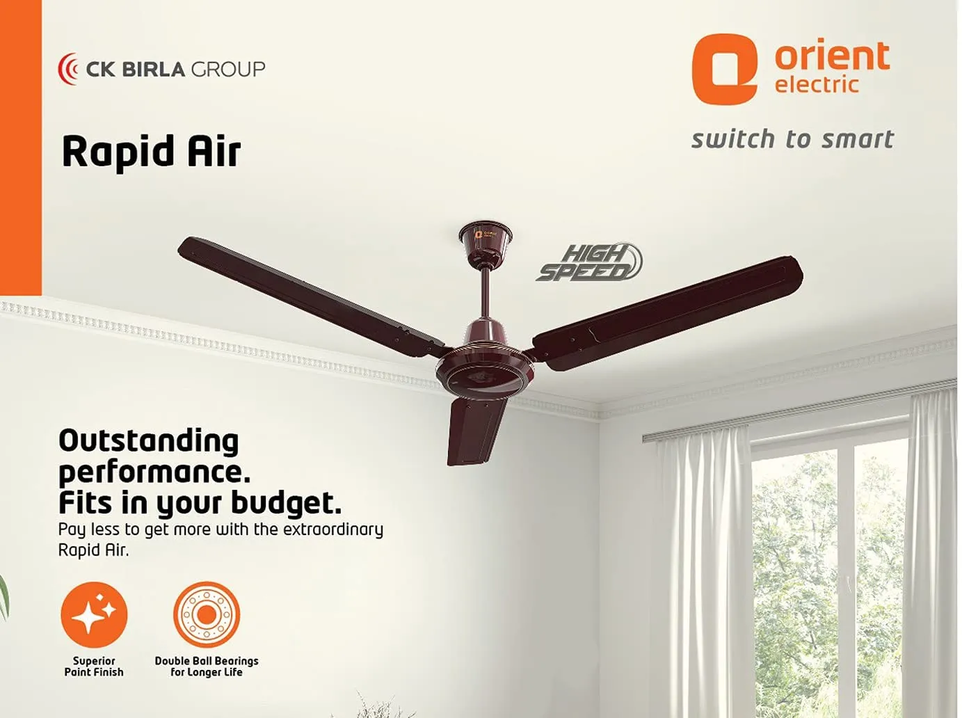 Orient Electric Rapid Air High Speed Ceiling Fan (1200mm,Brown)