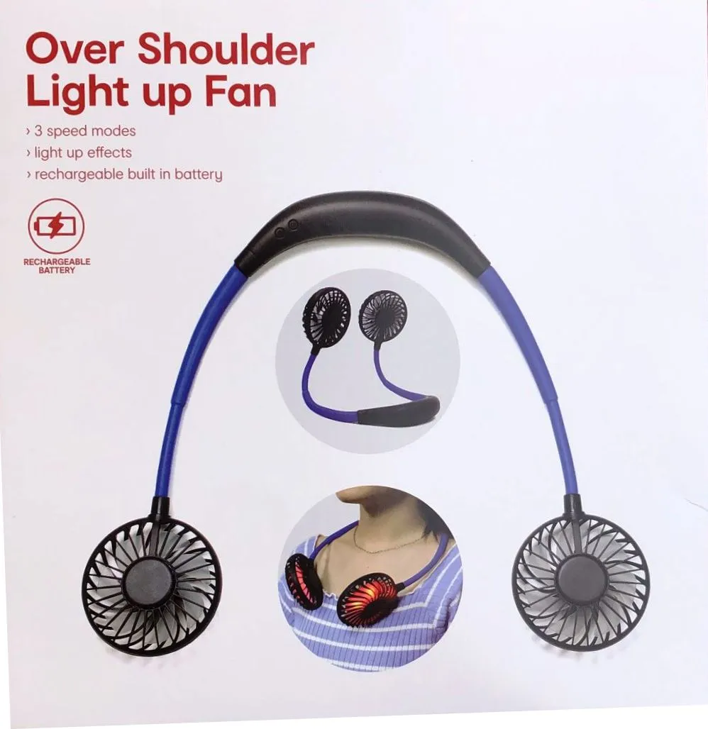 Over The Shoulder Light Up Fan - Blue / 3 Speed Modes