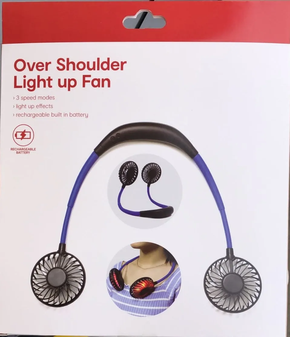 Over The Shoulder Light Up Fan - Blue / 3 Speed Modes