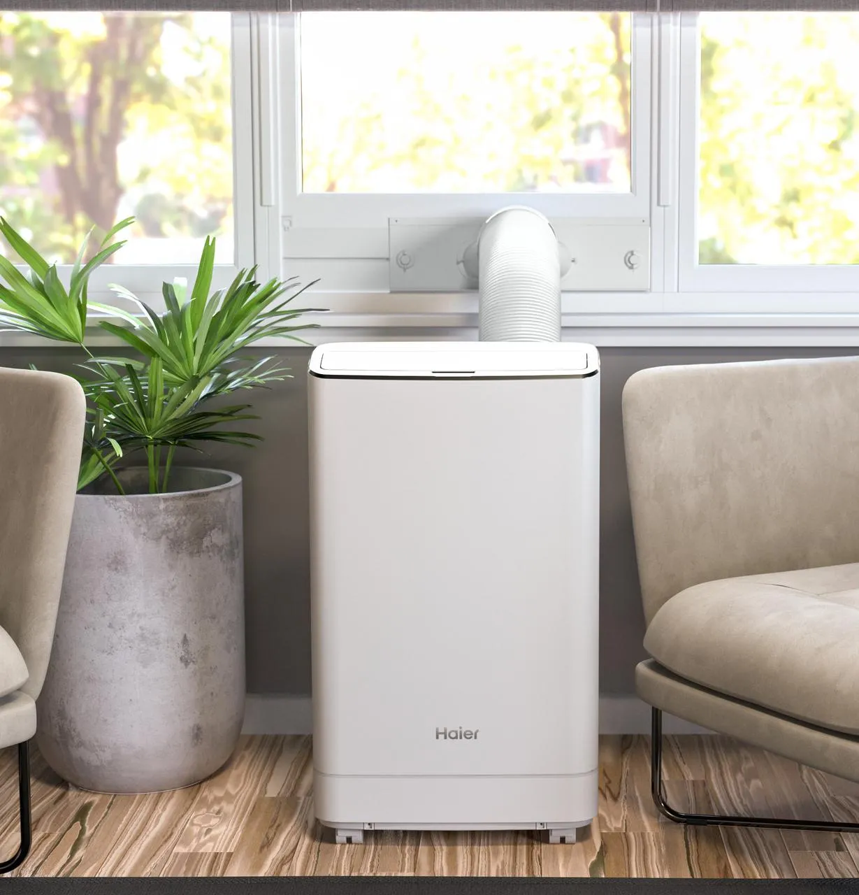 QPCA14YZMW Haier® Portable Air Conditioner with Dehumidifier for Large Rooms up to 550 sq. ft., 13.500 BTU (9,700 BTU SACC)