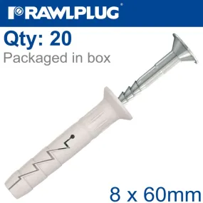 RAWLPLUG NYL NAIL-IN FIXING 8X60MM   CSK HEAD X20 -BAG RAW R-S1-FX-N08L060-20