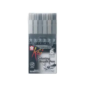 Sakura Koi Colouring Brush Pen - 6 Colour Gray Set