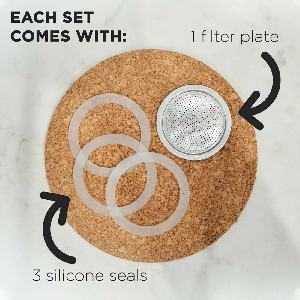 Silicone Gaskets (3 pc) & Filter for Stovetop Espresso Makers