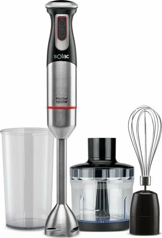 Solac Hand Blender Silver 1200 Watt / Cup / Stainless Steel Blades / Chopper /Mixer