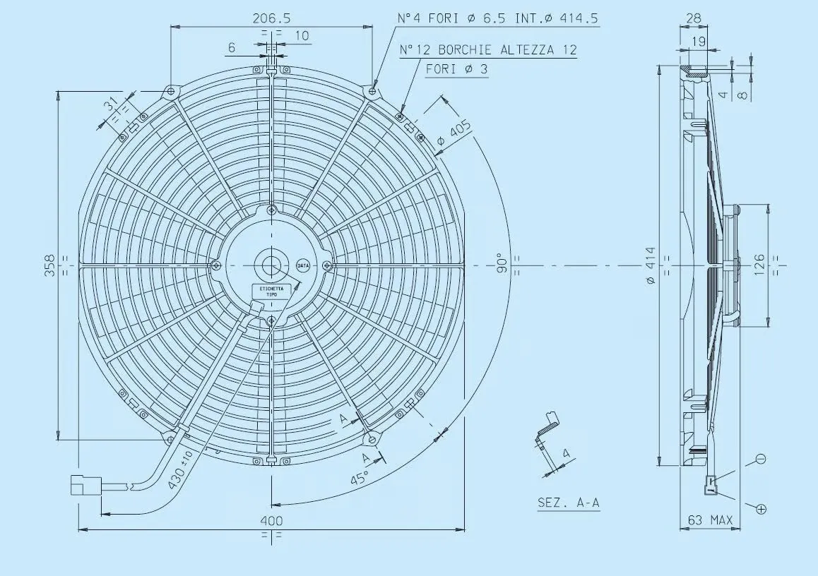 SPAL 16.00" Inch Electric Fan Pusher Style Medium Profile 1604 CFM 10 Straight Style Blades - 30101517