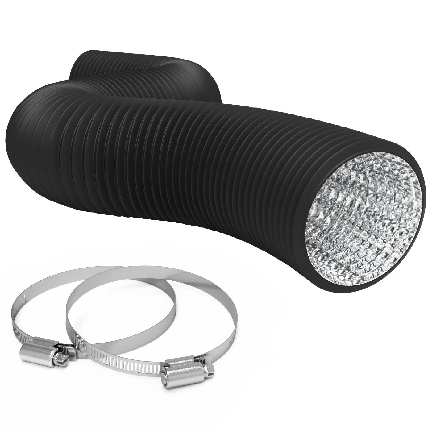 TerraBloom 10" Air Duct - 25 FT Long, Black Flexible Ducting with 2 Clamps