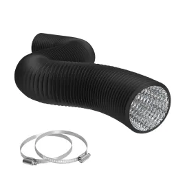 TerraBloom 6" Air Duct - 8 FT Long, Black Flexible Ducting with 2 Clamps