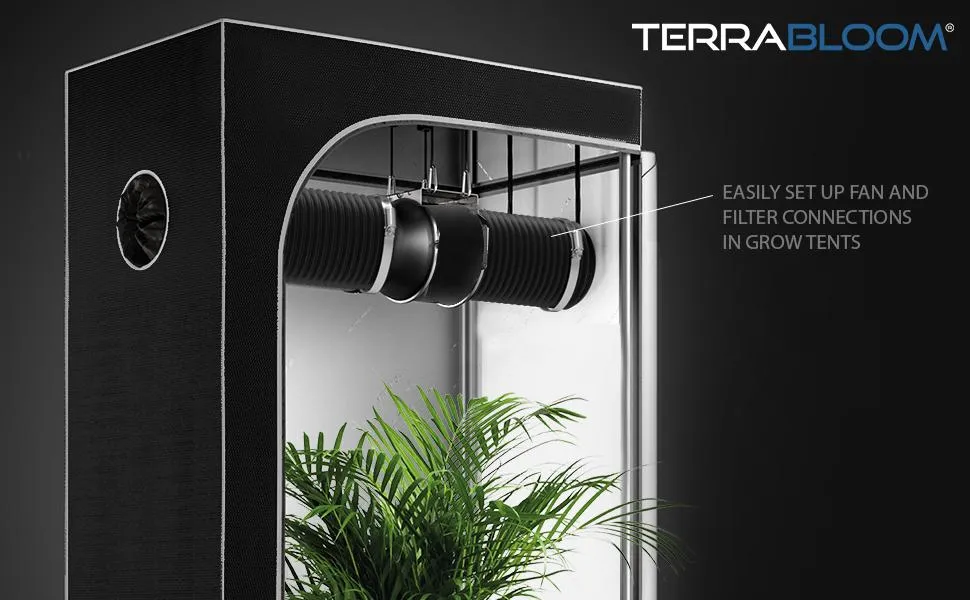 TerraBloom 6" Air Duct - 8 FT Long, Black Flexible Ducting with 2 Clamps