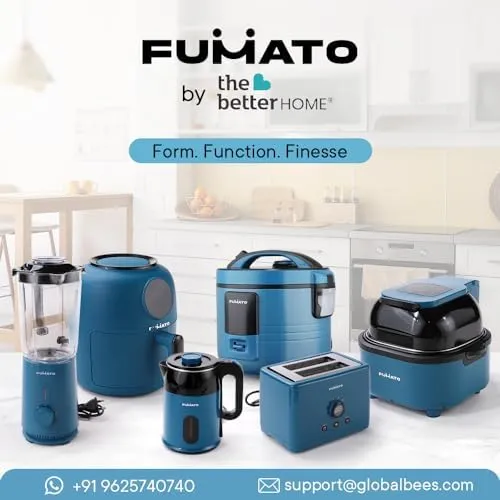 The Better Home FUMATO Mixer Grinder Blender- 400W | Mixie for Kitchen with (3 Jars   2 Stainless Steel Blades   2 lids), Anti-Skid Feet | Nutri Blender Juicer| 1 Year Warranty (Midnight Blue)