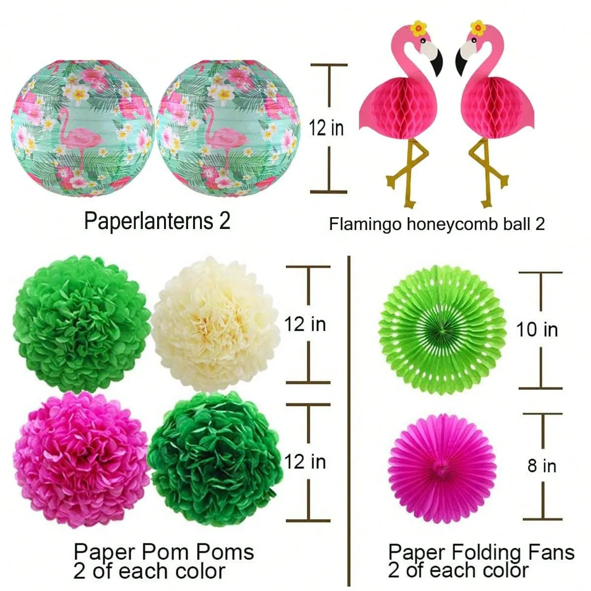 Tropical Flamingo Paper Flower Balls & Lanterns Party Decorations With Tissue Fans & Flowers For Birthday, Bridal Shower, Bachelorette, Hawaiian, Beach & Pool Summer Parties Set