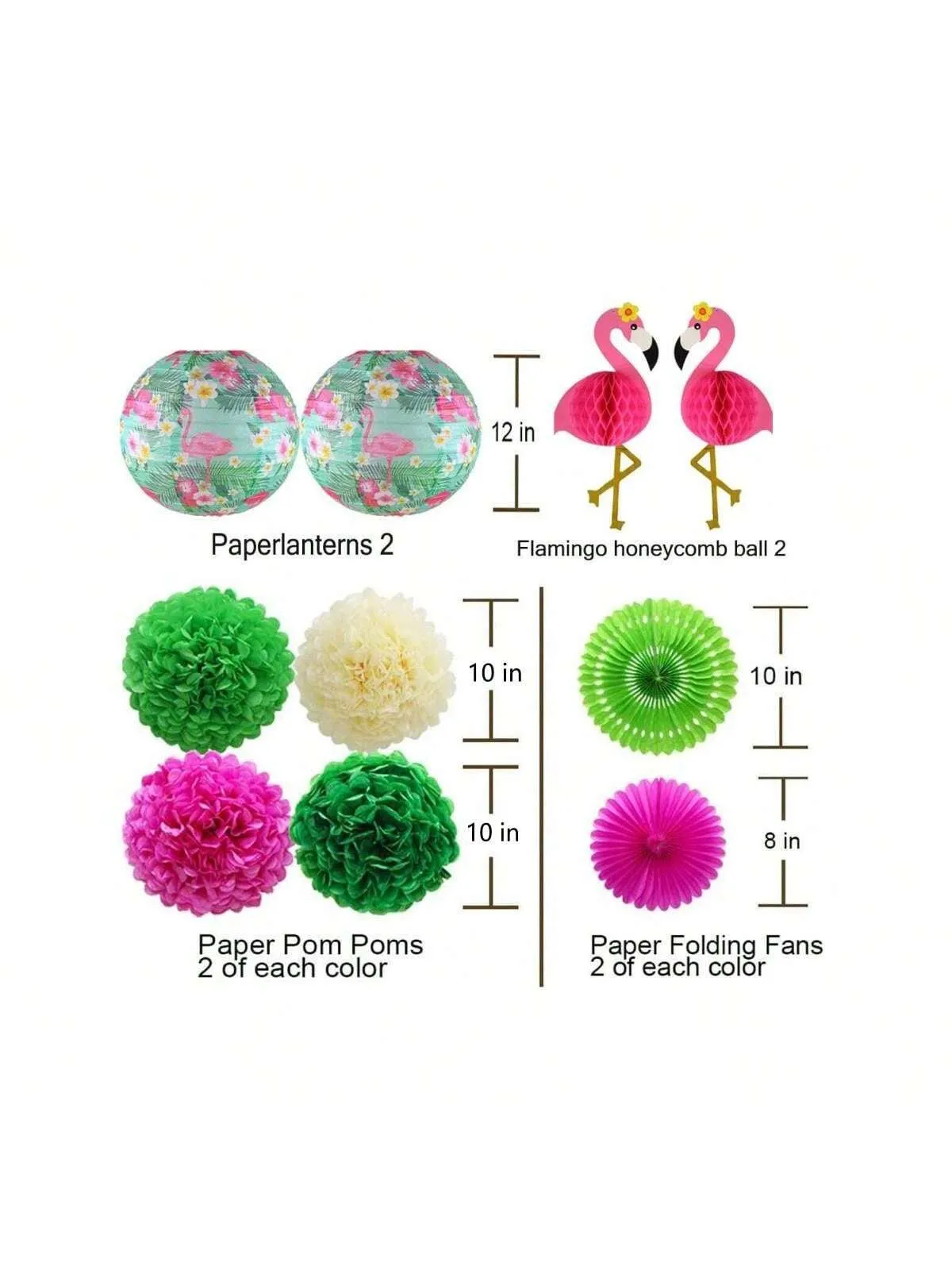 Tropical Flamingo Paper Flower Balls & Lanterns Party Decorations With Tissue Fans & Flowers For Birthday, Bridal Shower, Bachelorette, Hawaiian, Beach & Pool Summer Parties Set