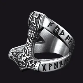 Viking Mjolnir Thor's Hammer Ring with Rune for Men