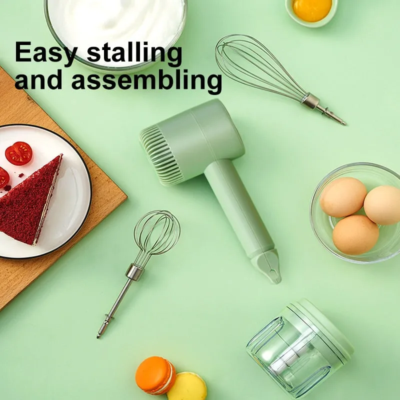 Wireless Portable Electric Food Mixer, Hand Blender w 3 Speeds, High Power Dough Blender ,Egg Beater Hand Mixer